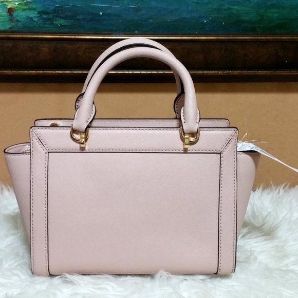 MICHAEL KORS vanilla gold Tina Messenger tote Leather Satchel Bag Vivianne NWT - Picture 4 of 11